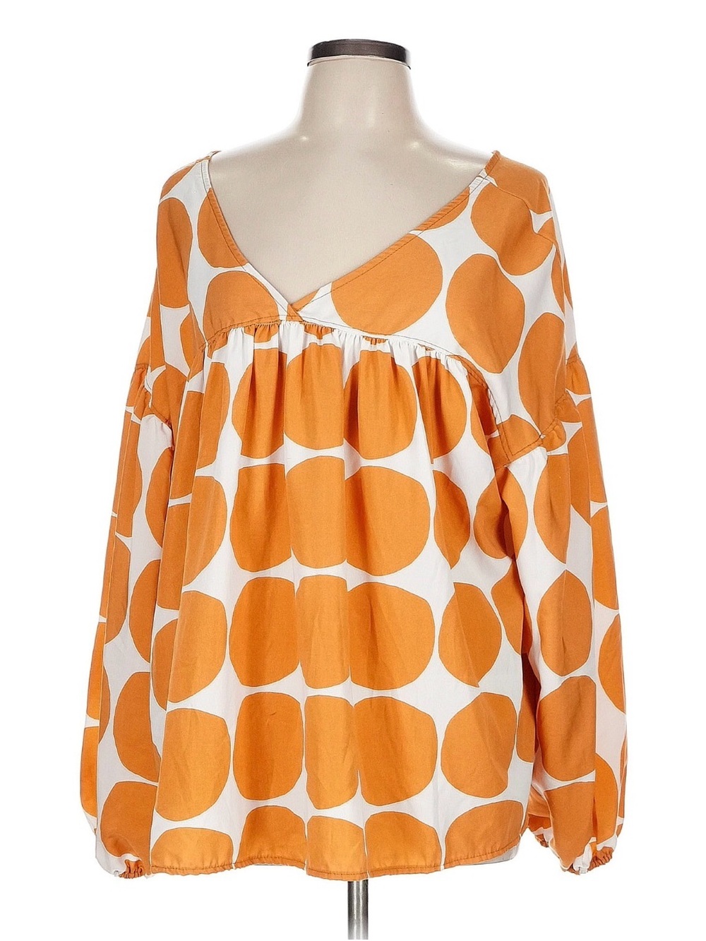 Ces Femme Orange & White Polka Dot V-Neck Blouse | Women | L